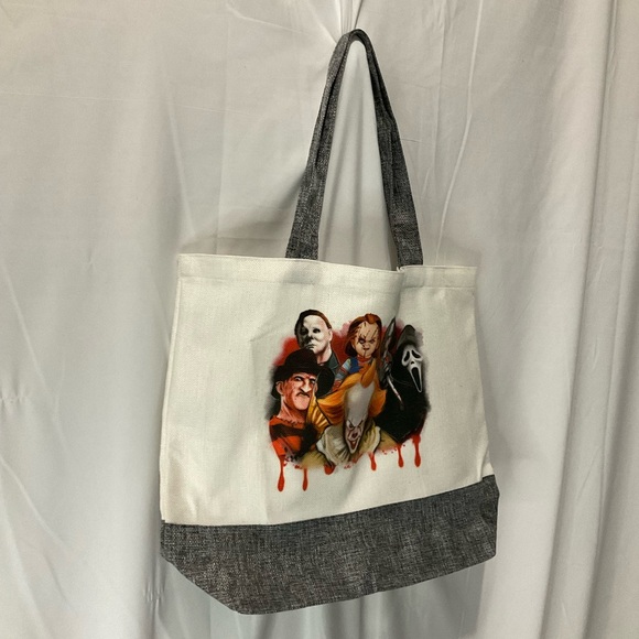 SALE $15 Scary Movie Collaboration Tote Bag 15 X 18 X 5, Gray Heathered Bottom - Picture 5 of 8